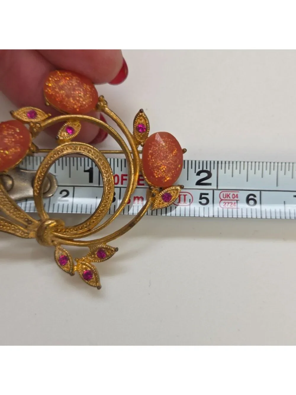 Vintage Lucite Glitter & Rhinestone Floral Brooch